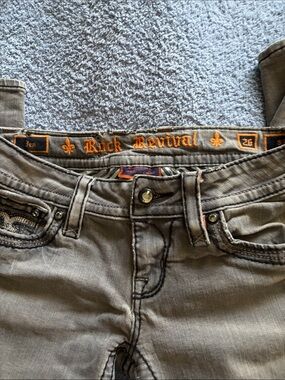 Rock Revival Gray Jeans with Orange Logo Trim